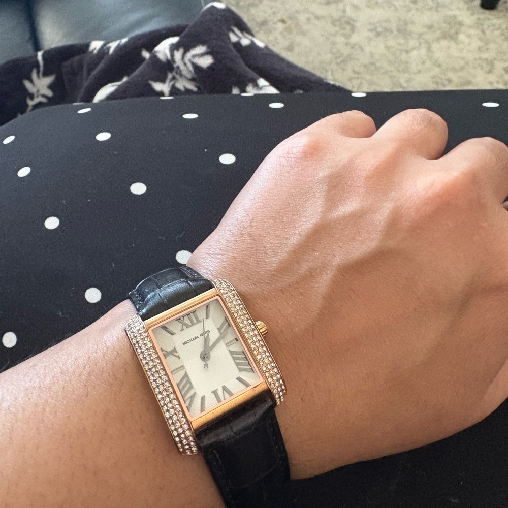 Michael Kors Black and Gold Watch with Crystal Accents